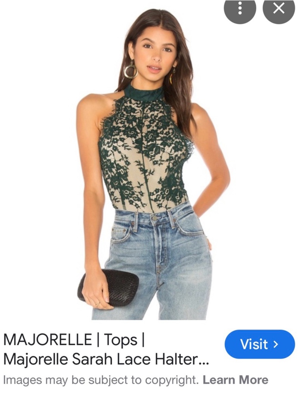 MAJORELLE Green Lace Halter Bodysuit